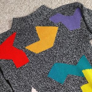 Vintage Helium 80s Geometric Color Block Mock‎ Neck Sweater Marl Rainbow Size M